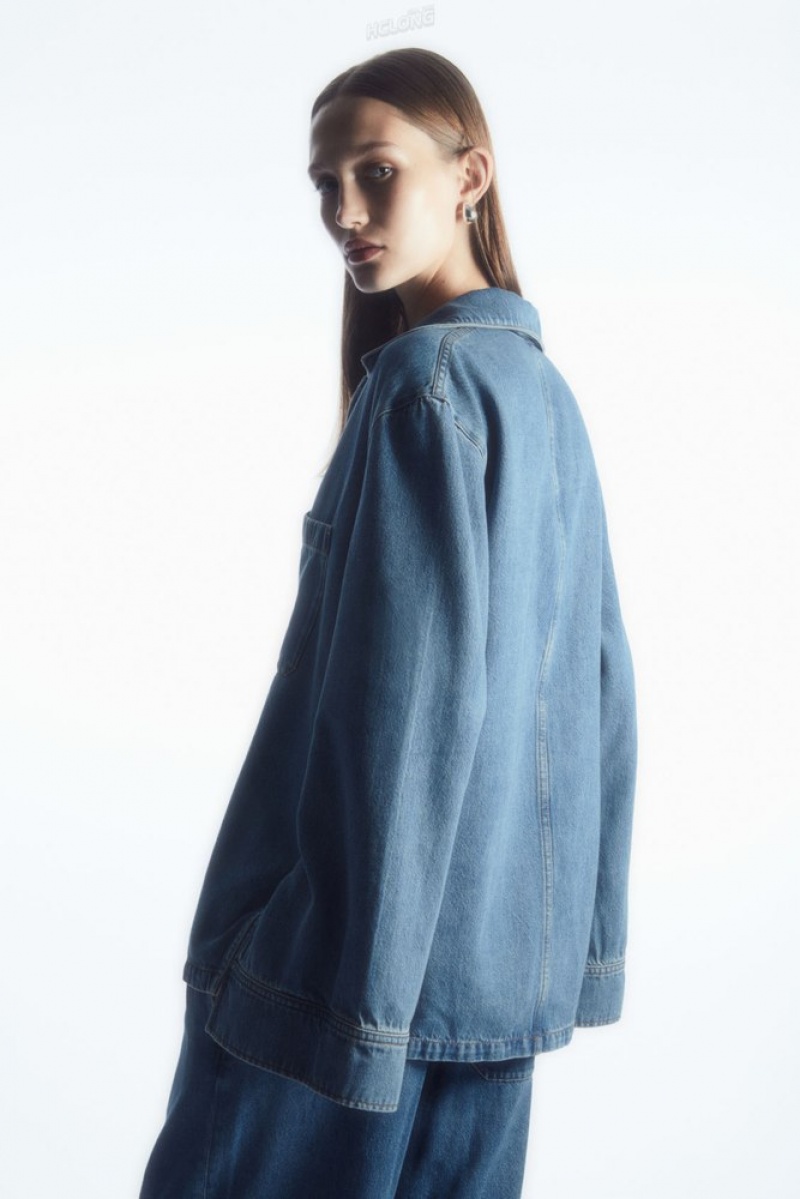 Washed Blue COS Collared V-Neck Denim Top | KB26-B8CS