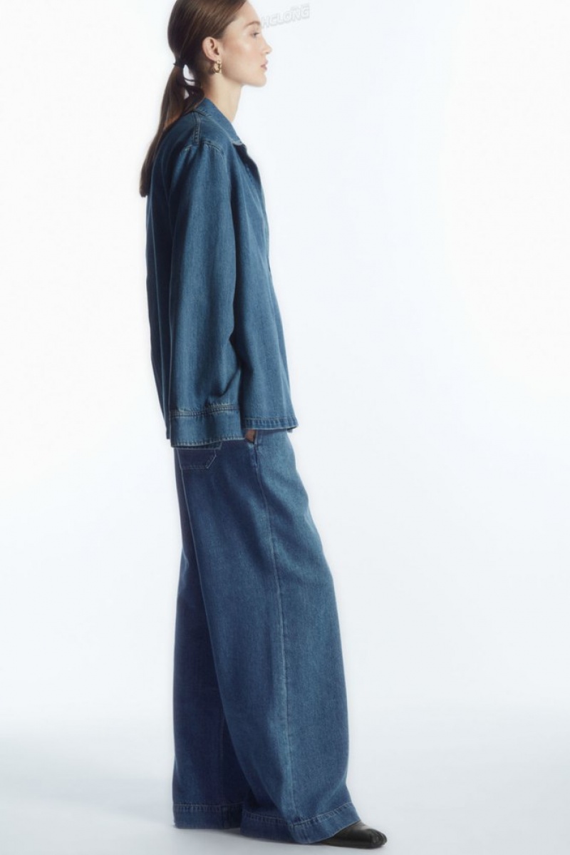 Washed Blue COS Wide-Leg Fluid Denim Pants | RE24-X9PR