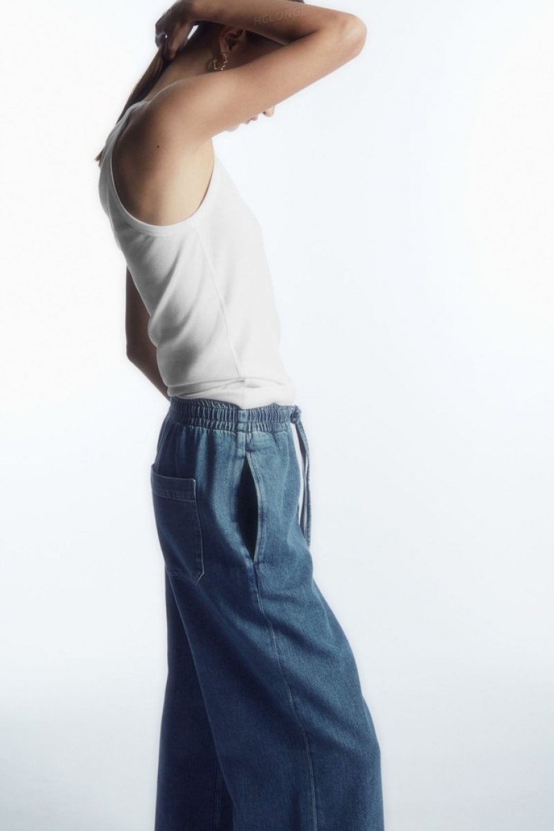 Washed Blue COS Wide-Leg Fluid Denim Pants | RE24-X9PR