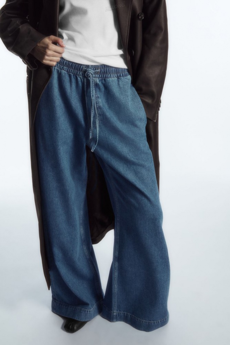 Washed Blue COS Wide-Leg Fluid Denim Pants | RE24-X9PR