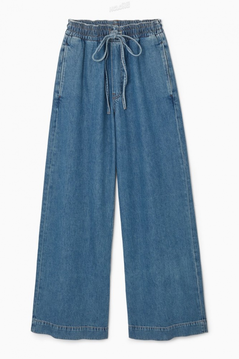 Washed Blue COS Wide-Leg Fluid Denim Pants | RE24-X9PR