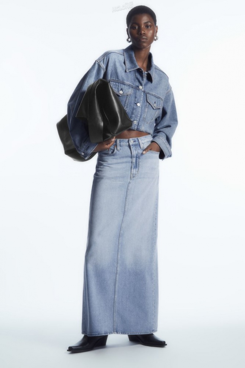 Washed Light Blue COS Denim Maxi Skirt | VW98-A1OY