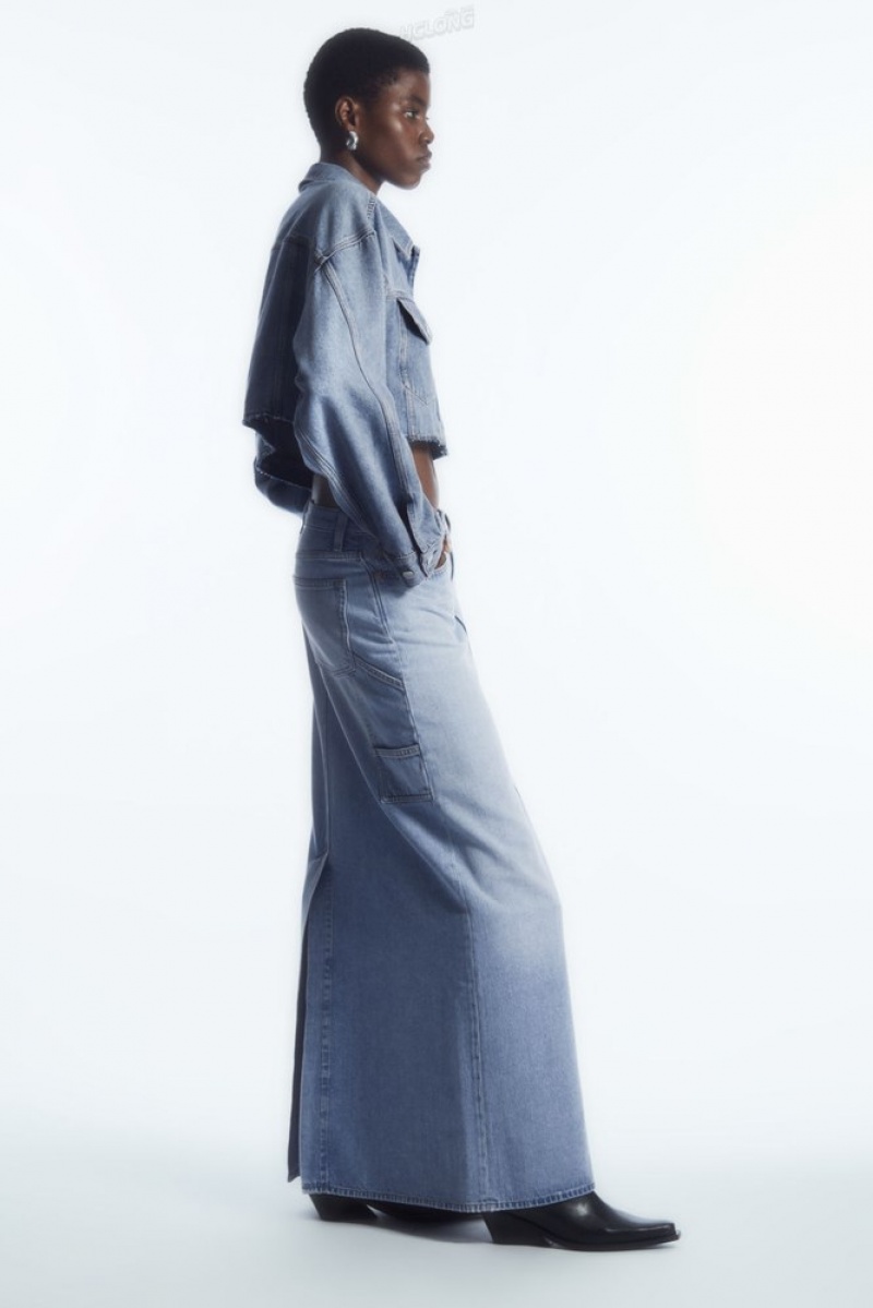 Washed Light Blue COS Denim Maxi Skirt | VW98-A1OY