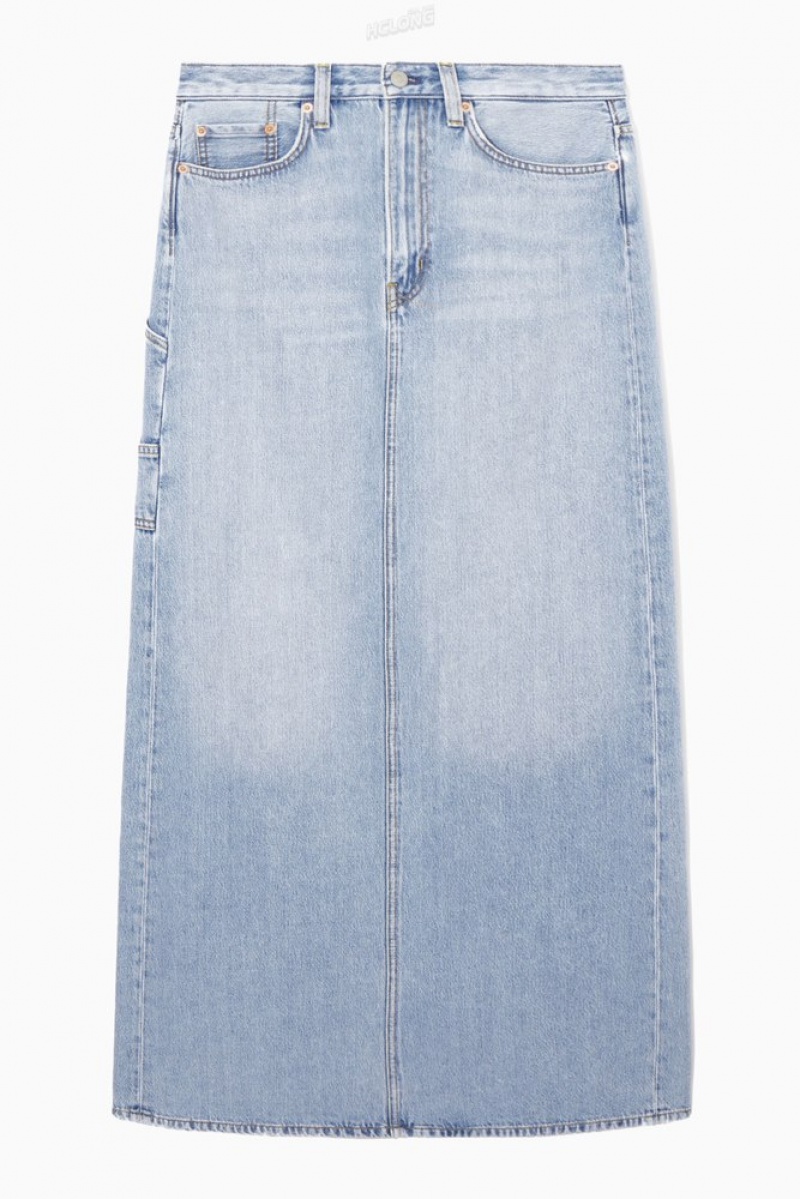 Washed Light Blue COS Denim Maxi Skirt | VW98-A1OY