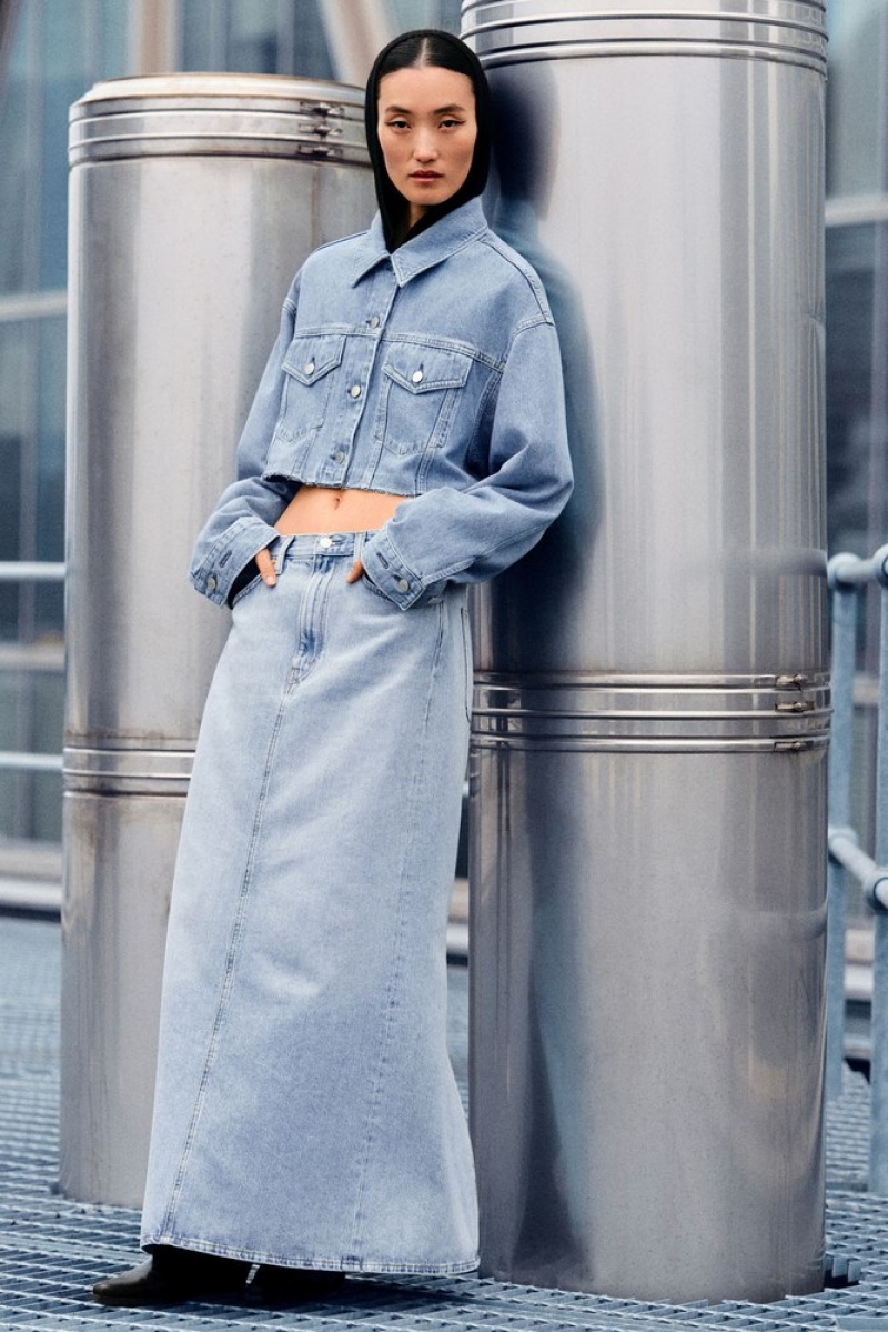 Washed Light Blue COS Denim Maxi Skirt | VW98-A1OY