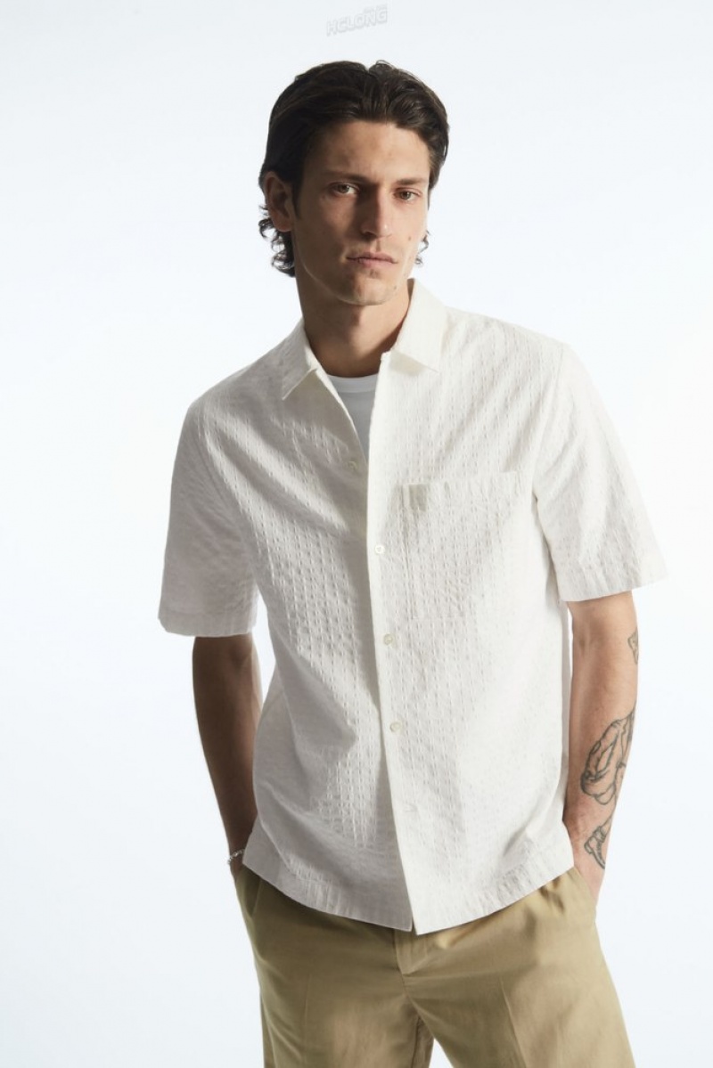 White COS Crochet Short-Sleeve Shirt | JM44-B3DM