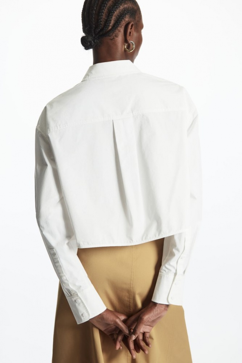 White COS Cropped Poplin Shirt | WW90-I2QV