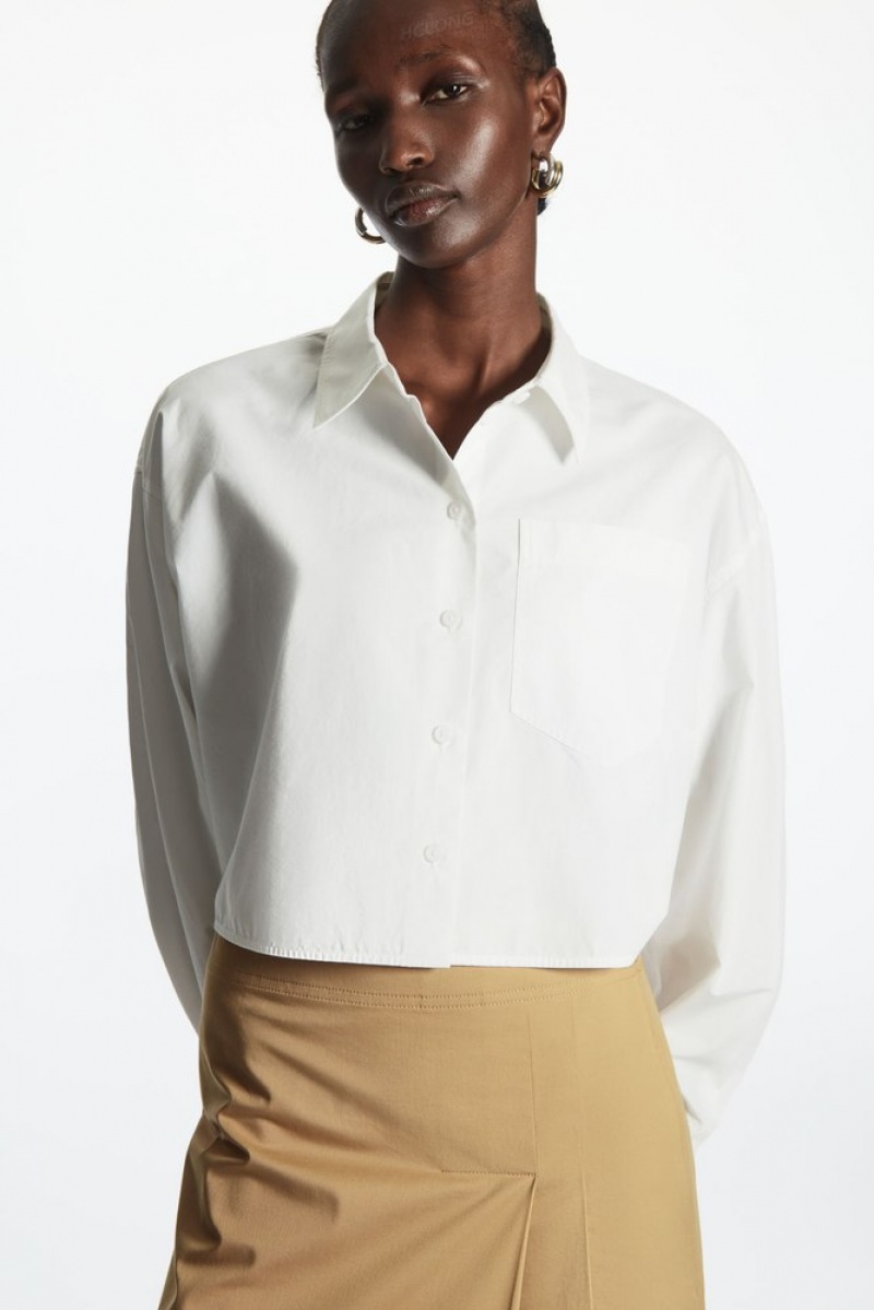 White COS Cropped Poplin Shirt | WW90-I2QV