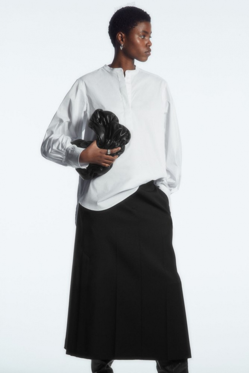 White COS Gathered Grandad-Collar Blouse | QG91-Z9PM