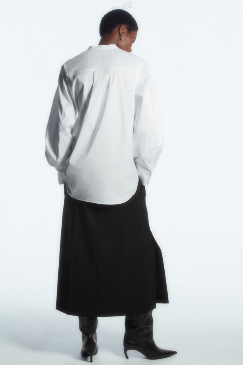 White COS Gathered Grandad-Collar Blouse | QG91-Z9PM