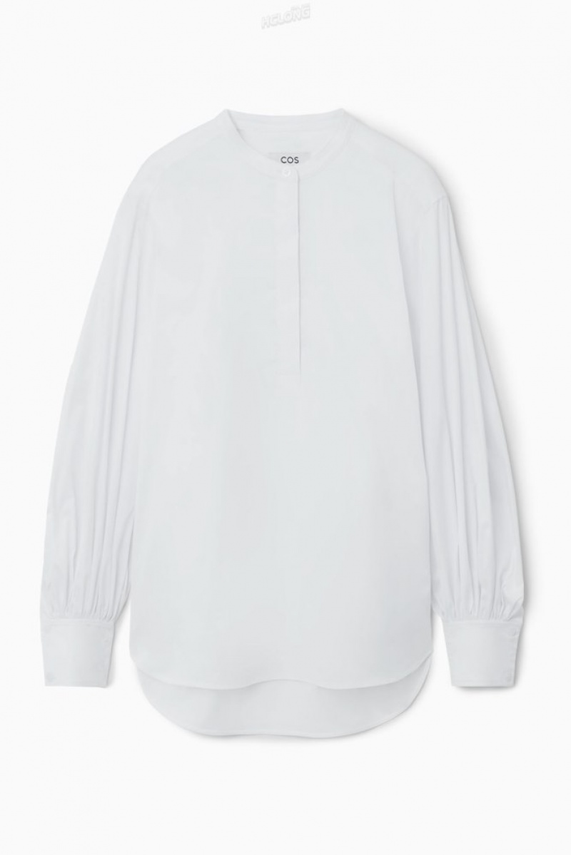 White COS Gathered Grandad-Collar Blouse | QG91-Z9PM