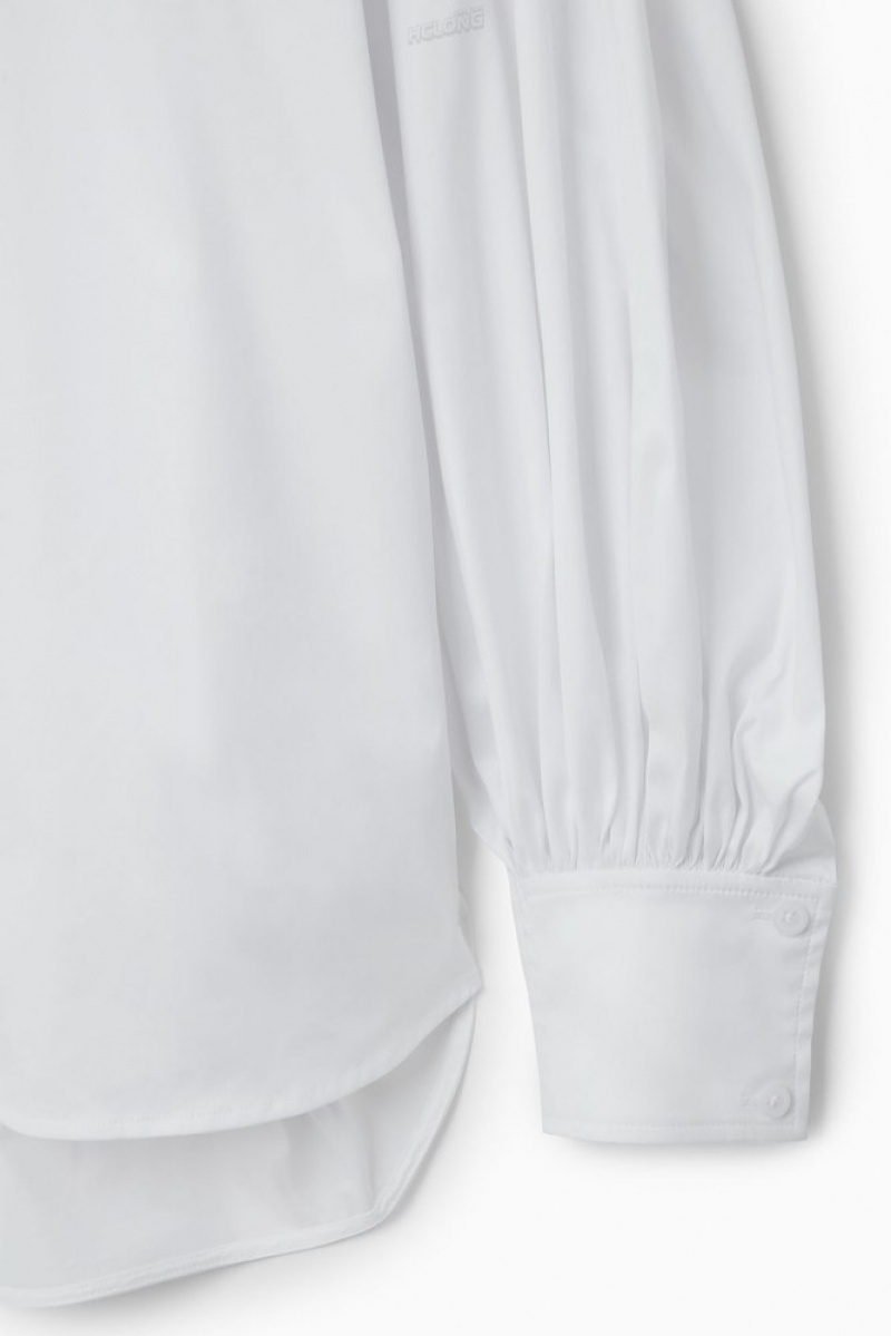 White COS Gathered Grandad-Collar Blouse | QG91-Z9PM