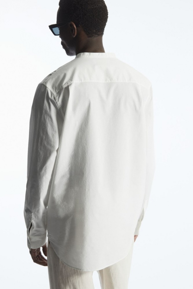 White COS Grandad-Collar Half-Placket Shirt | SQ16-T2JR