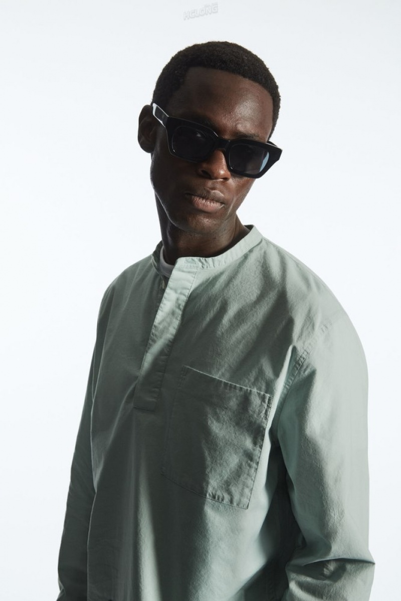 White COS Grandad-Collar Half-Placket Shirt | BA35-U7GE