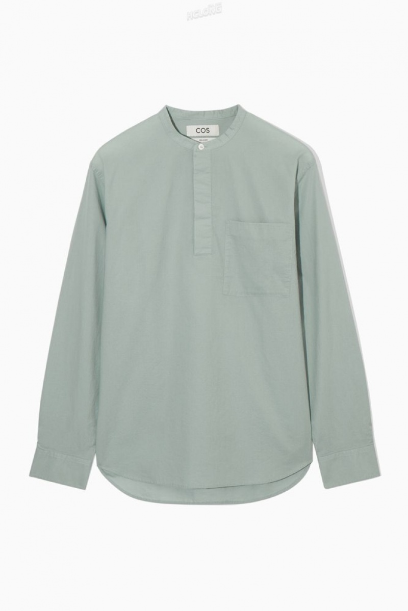 White COS Grandad-Collar Half-Placket Shirt | BA35-U7GE