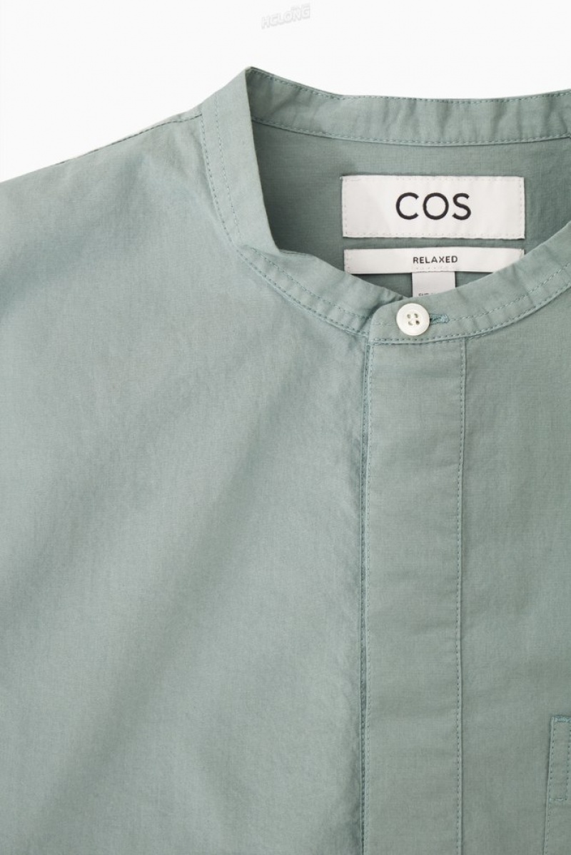 White COS Grandad-Collar Half-Placket Shirt | BA35-U7GE