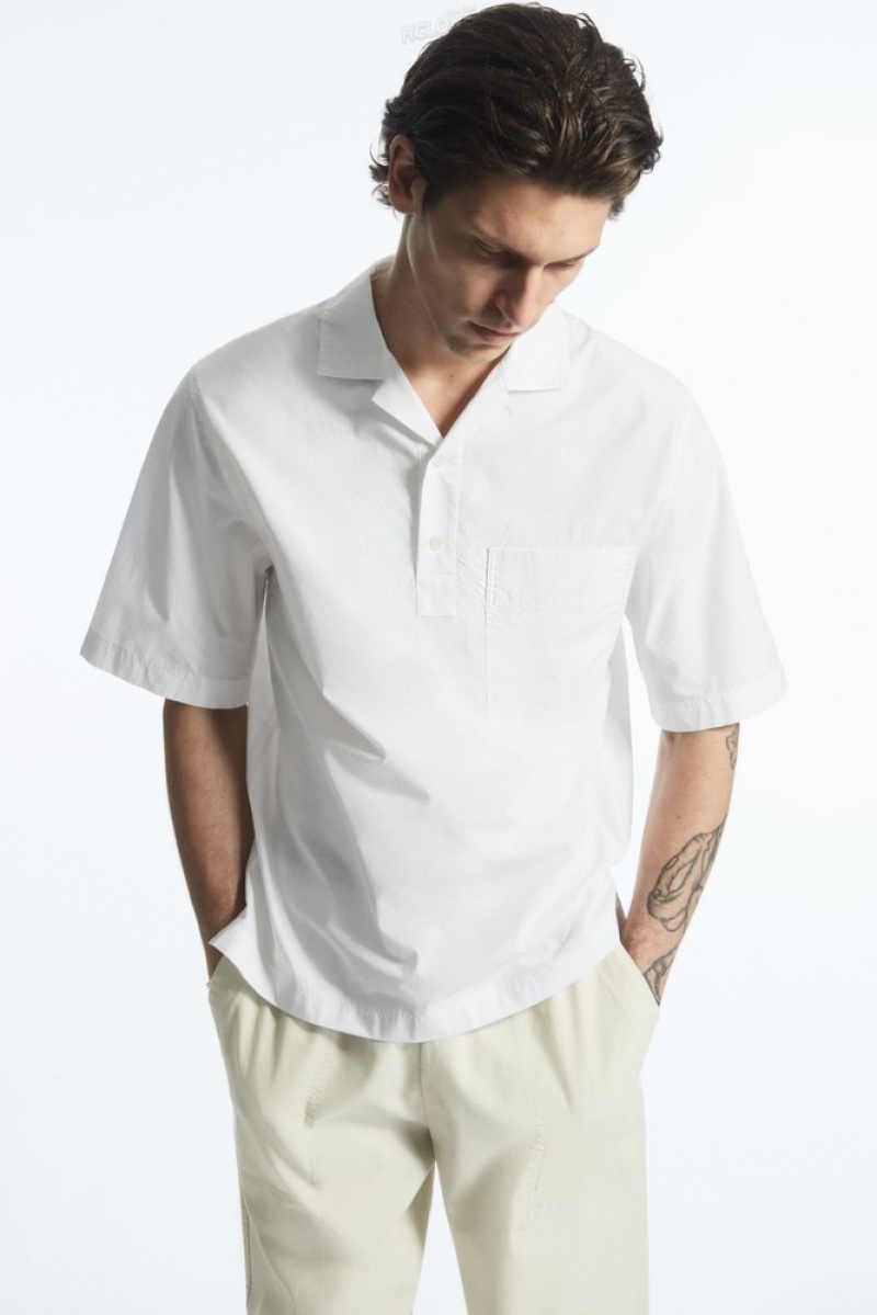 White COS Half-Placket Short-Sleeved Shirt | SR76-Q4OJ