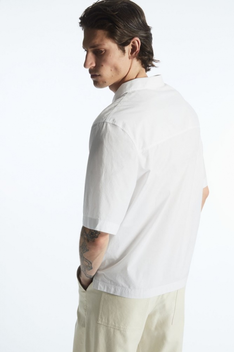 White COS Half-Placket Short-Sleeved Shirt | SR76-Q4OJ