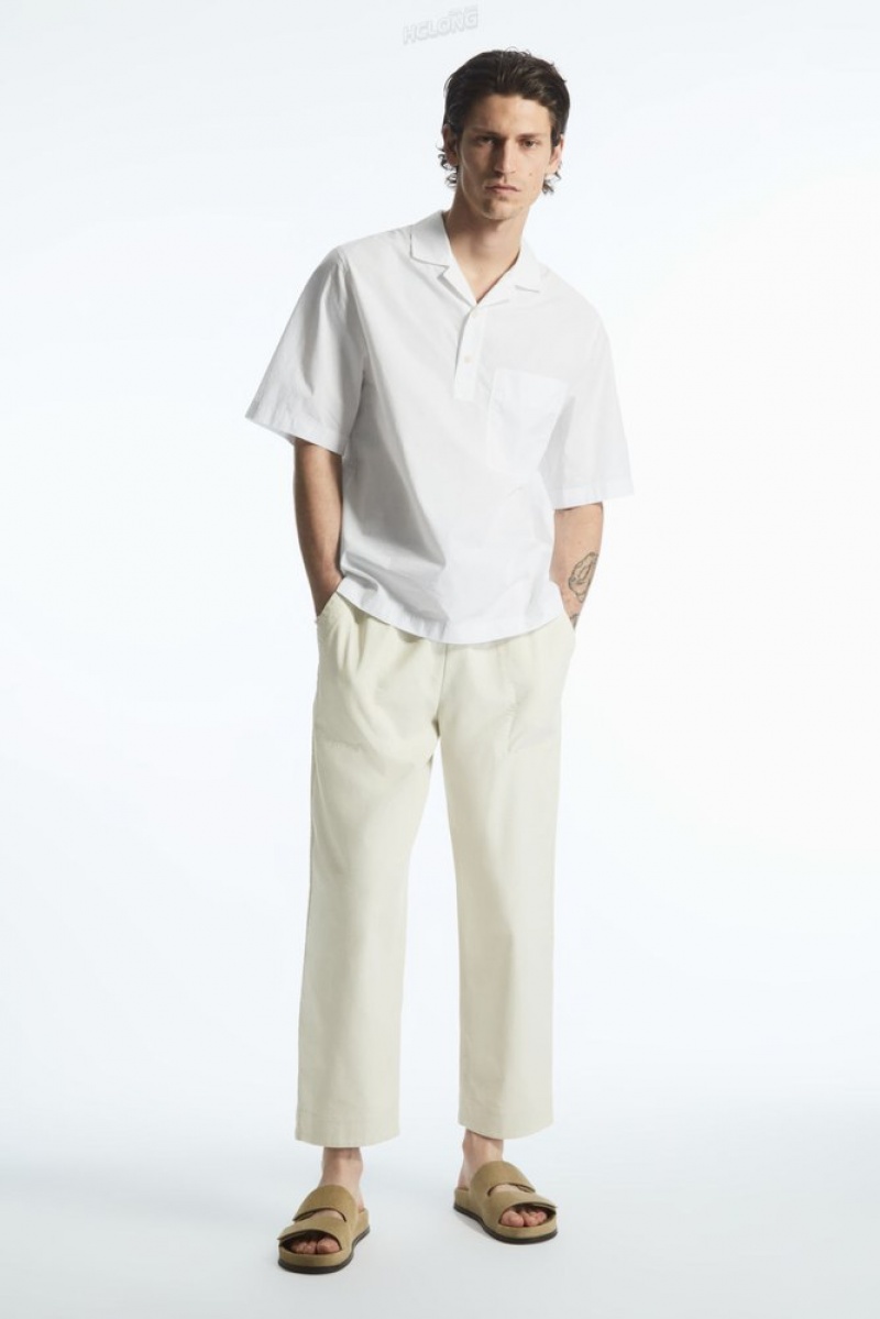 White COS Half-Placket Short-Sleeved Shirt | SR76-Q4OJ