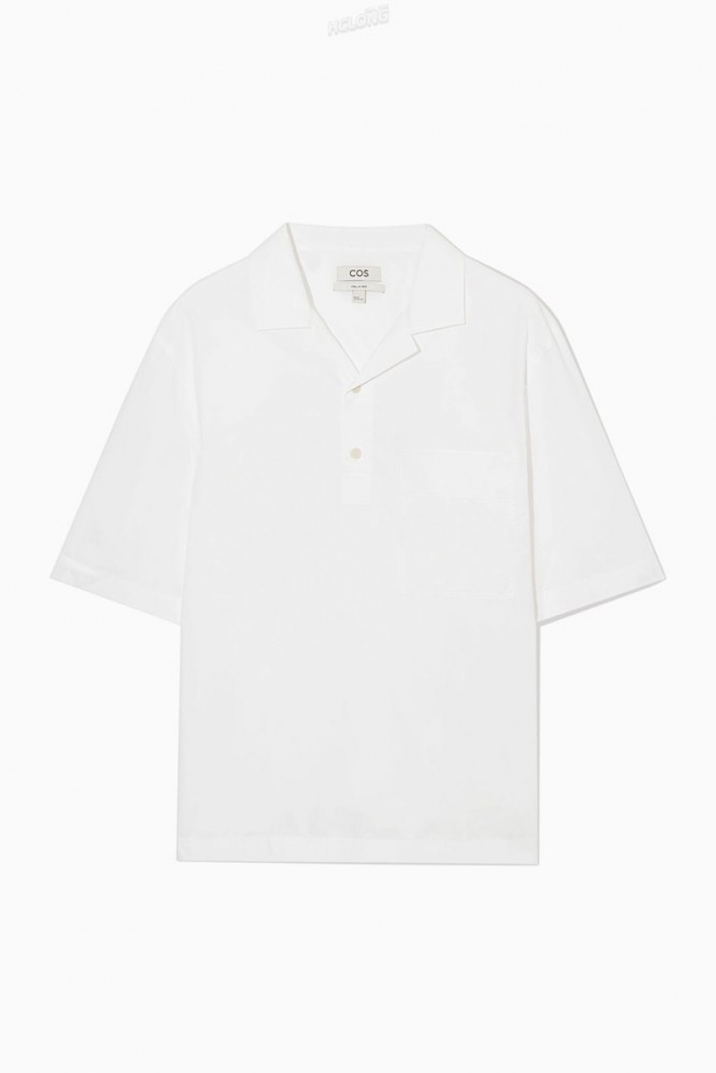 White COS Half-Placket Short-Sleeved Shirt | SR76-Q4OJ