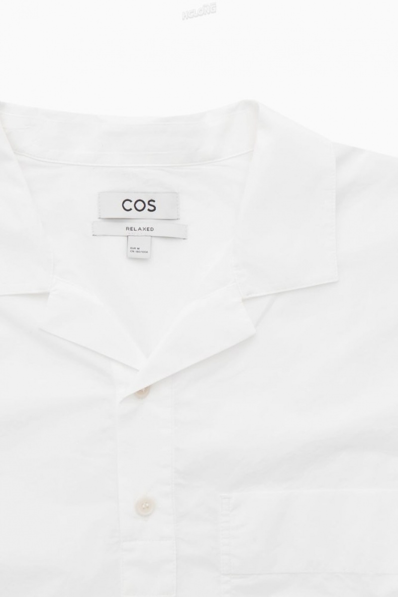 White COS Half-Placket Short-Sleeved Shirt | SR76-Q4OJ