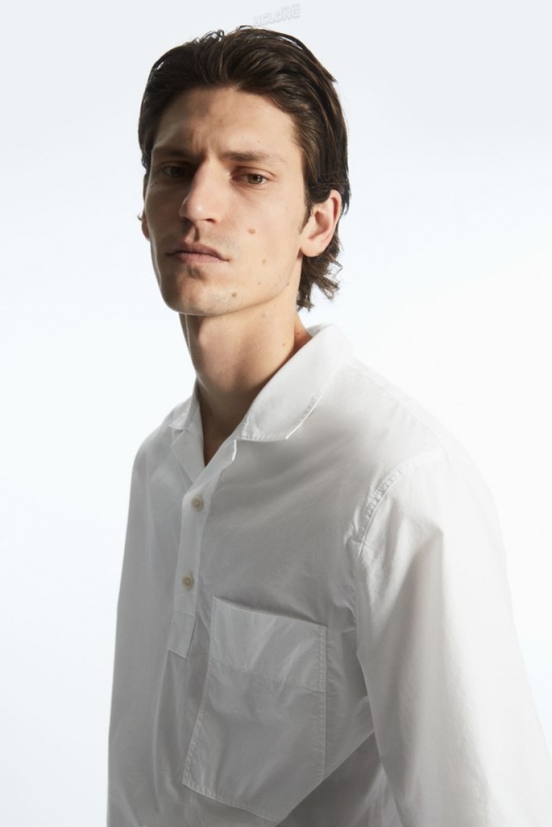 White COS Half-Placket Short-Sleeved Shirt | SR76-Q4OJ