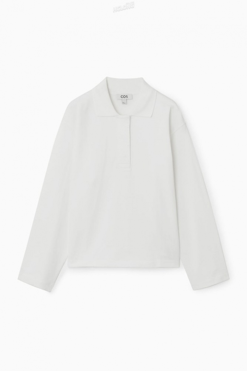 White COS Long-Sleeved Polo Shirt | IX44-B1IN