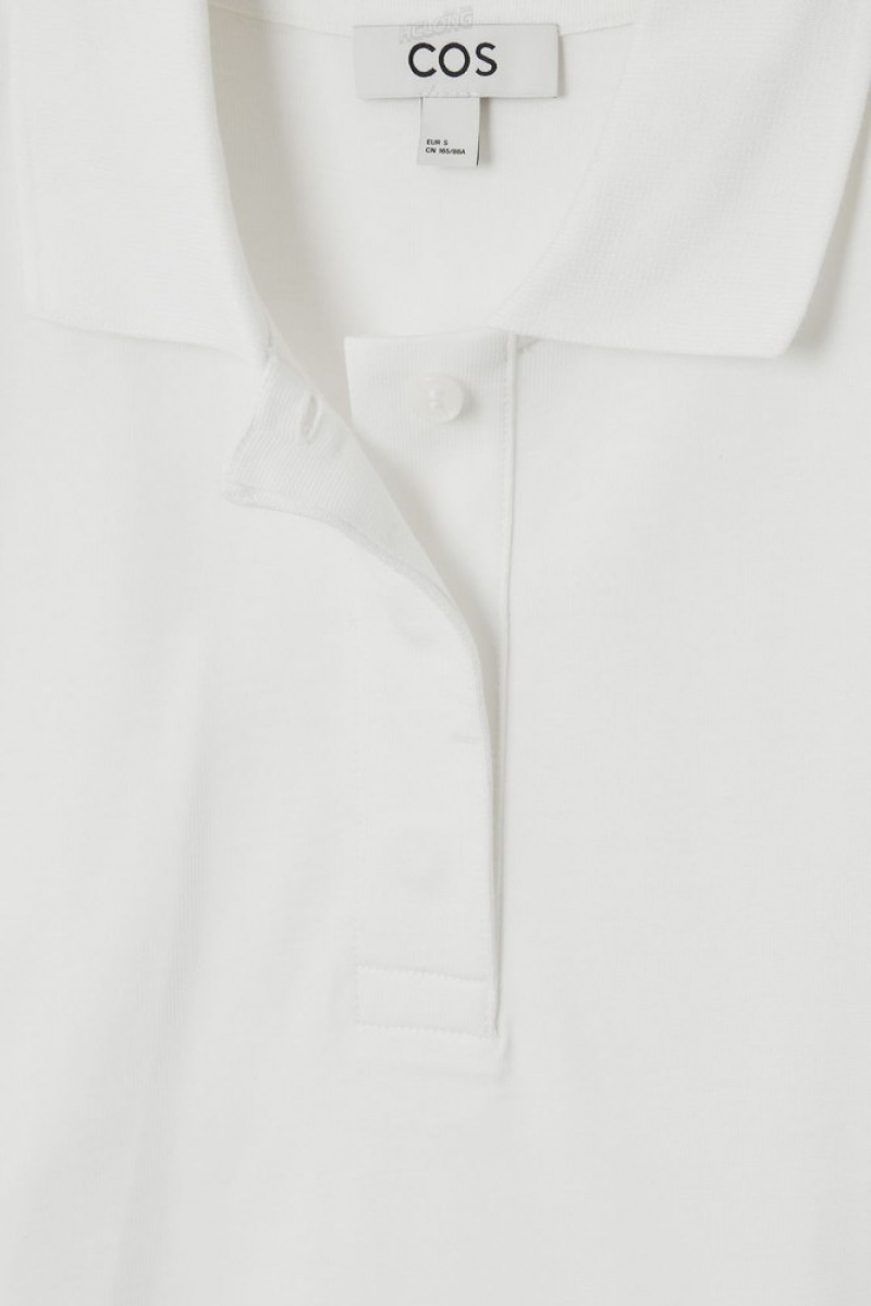 White COS Long-Sleeved Polo Shirt | IX44-B1IN