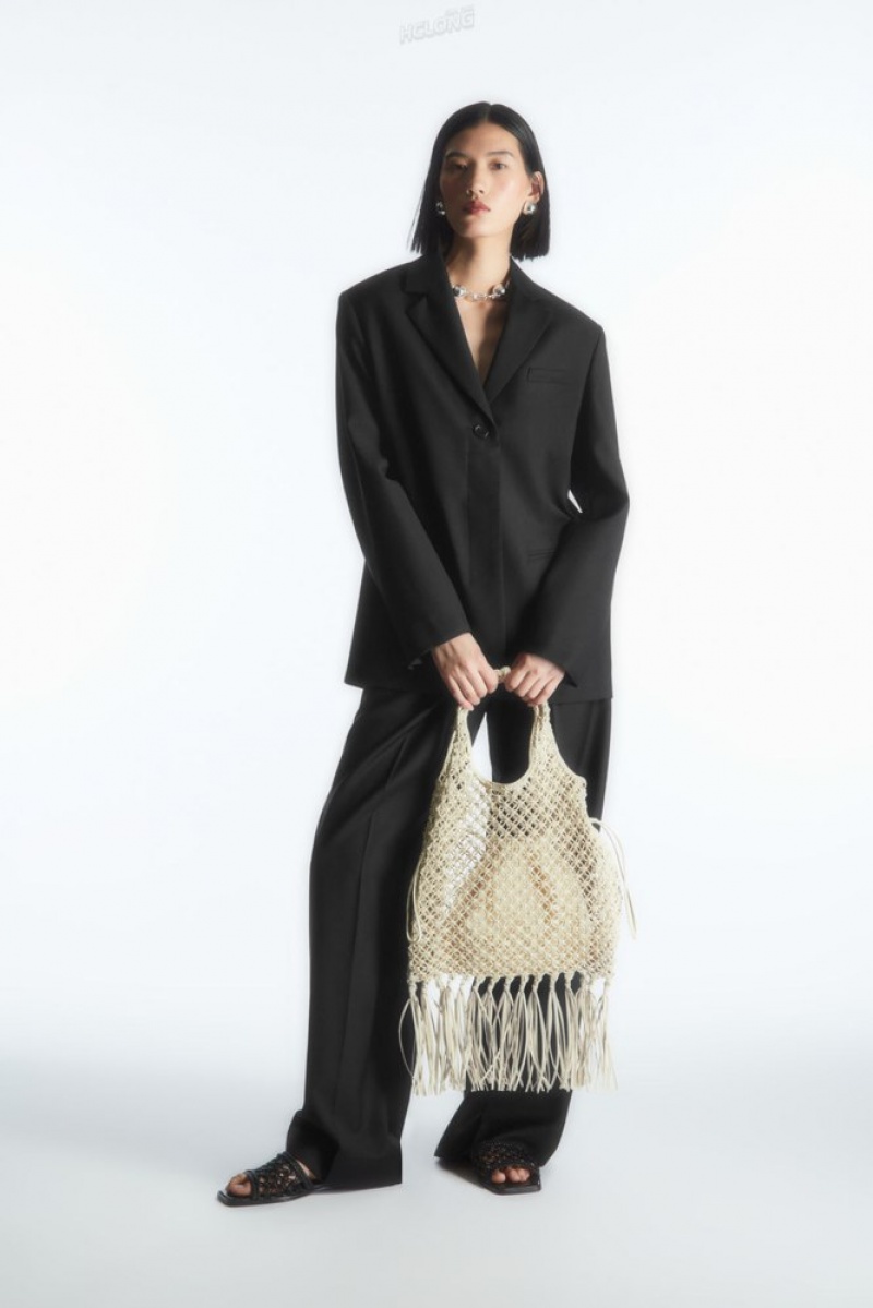 White COS Mini Macramé Shopper - Leather | GI41-N1GC