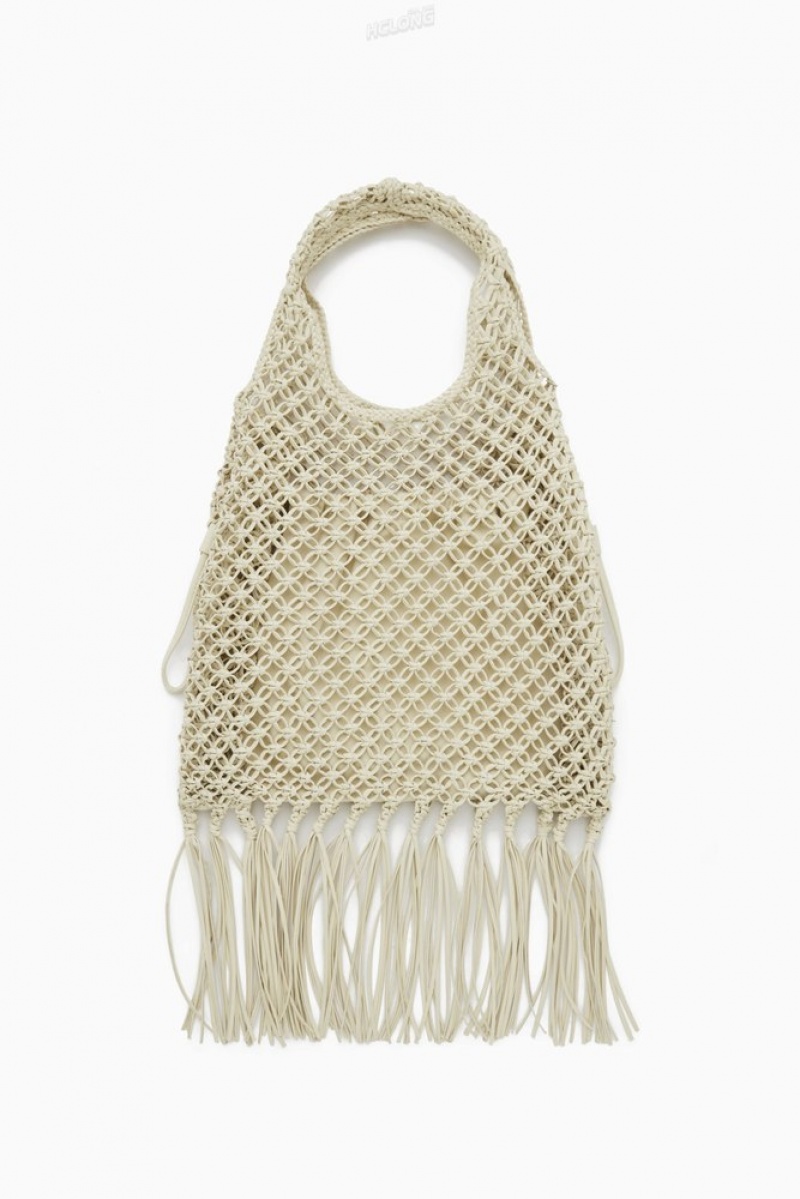 White COS Mini Macramé Shopper - Leather | GI41-N1GC