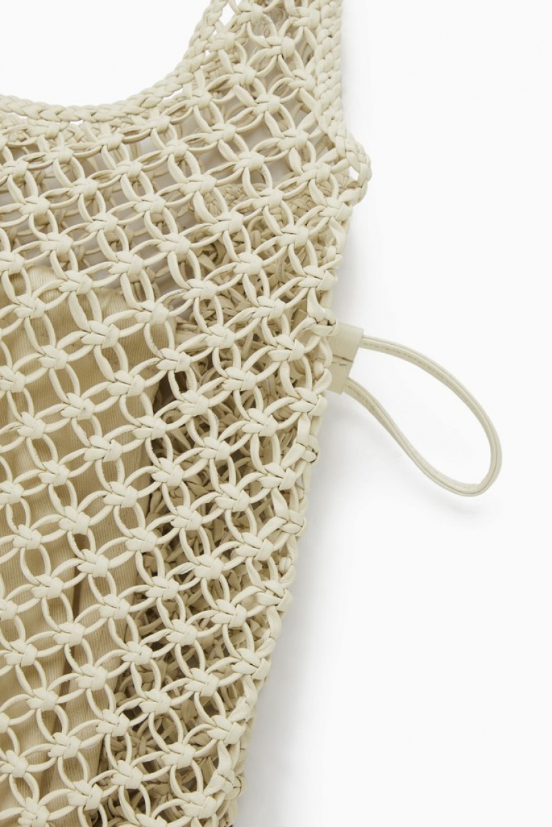 White COS Mini Macramé Shopper - Leather | GI41-N1GC