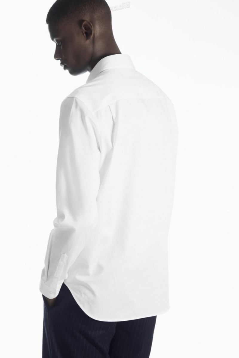 White COS Pleated-Placket Dress Shirt | VA89-J2YS