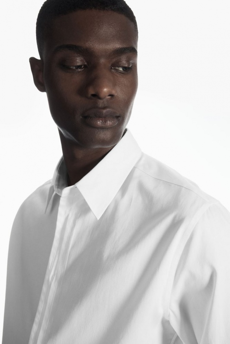 White COS Pleated-Placket Dress Shirt | VA89-J2YS