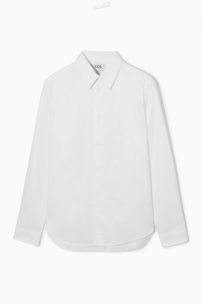 White COS Pleated-Placket Dress Shirt | VA89-J2YS