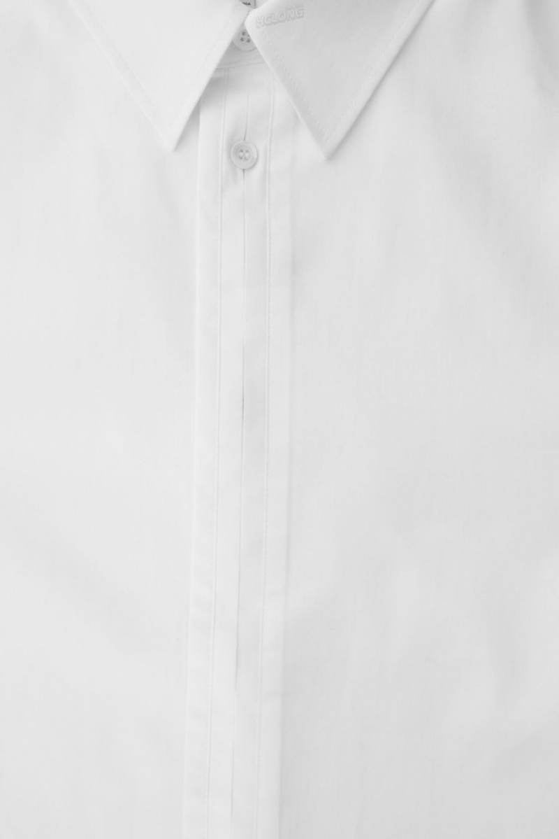 White COS Pleated-Placket Dress Shirt | VA89-J2YS