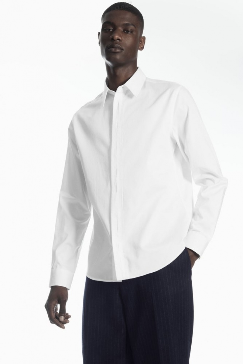 White COS Pleated-Placket Dress Shirt | VA89-J2YS