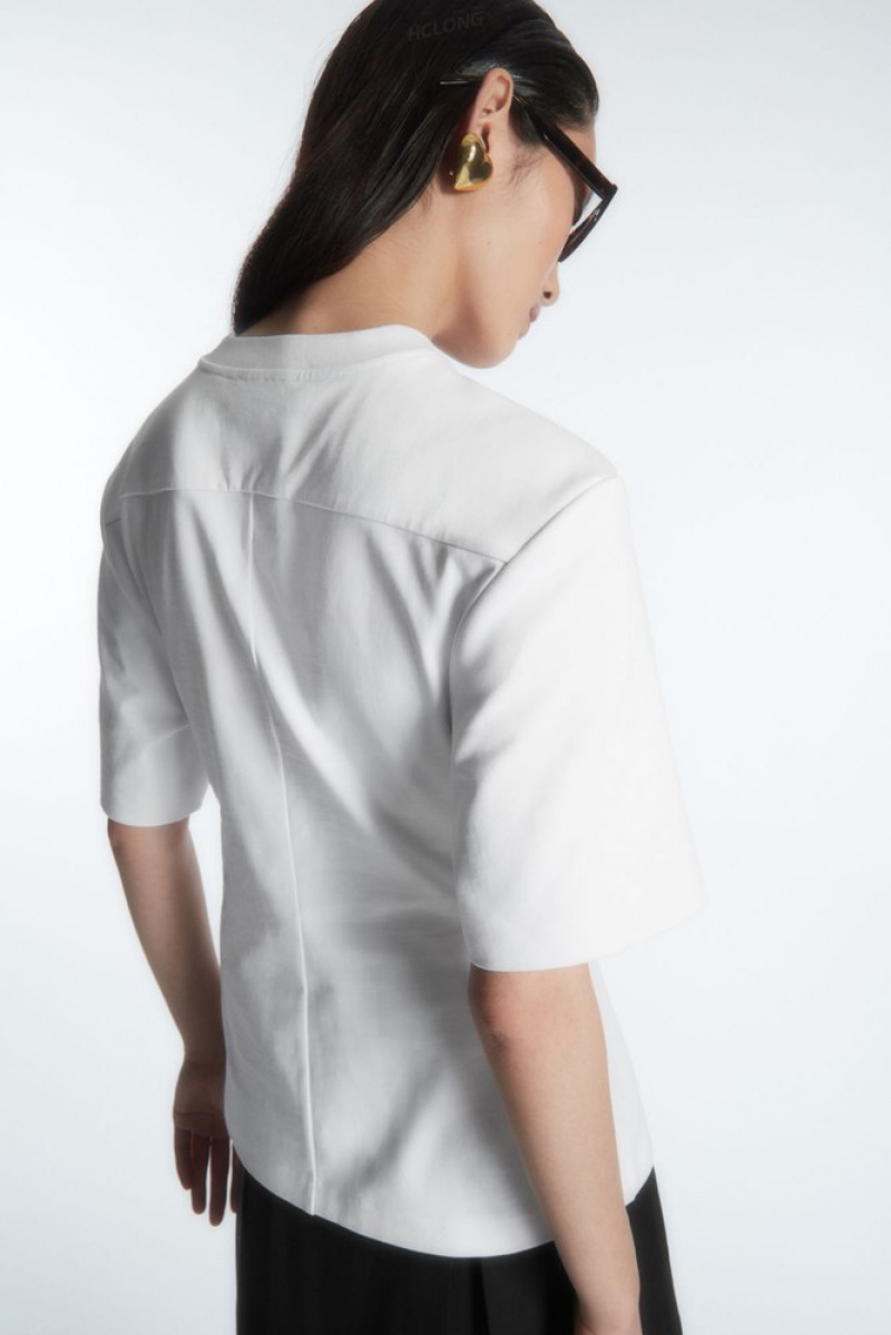 White COS Power-Shoulder Waisted T-Shirt | WB16-I4MQ