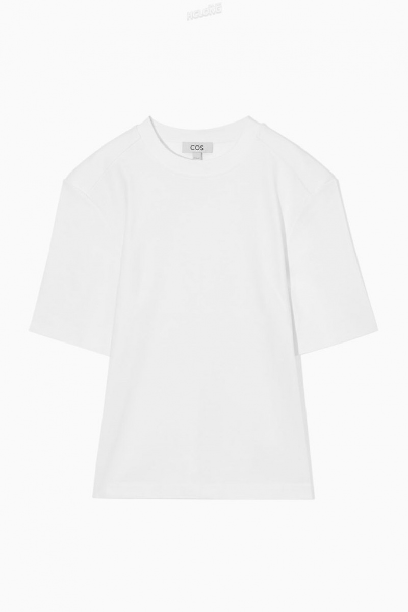 White COS Power-Shoulder Waisted T-Shirt | WB16-I4MQ