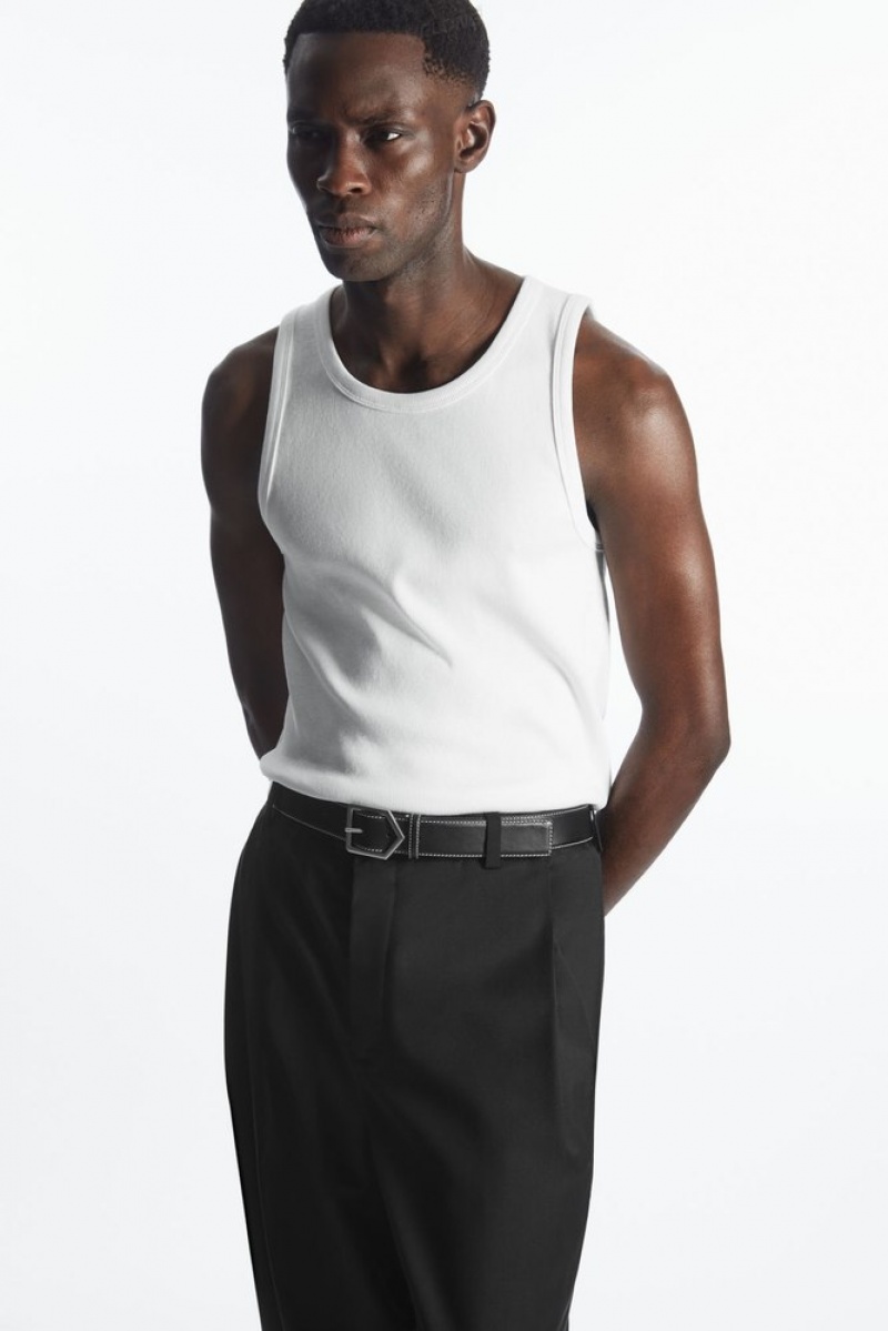 White COS Ribbed Tank Top | PY07-U0QF