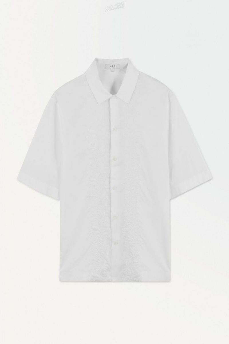 White COS The Embroidered Short-Sleeved Shirt | YL54-U1MI