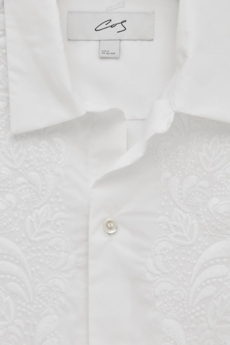 White COS The Embroidered Short-Sleeved Shirt | YL54-U1MI