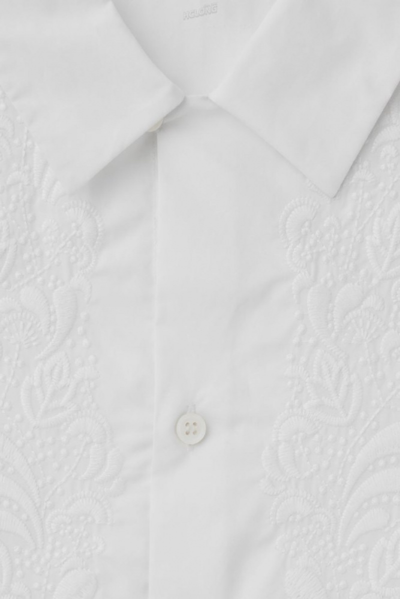 White COS The Embroidered Short-Sleeved Shirt | YL54-U1MI