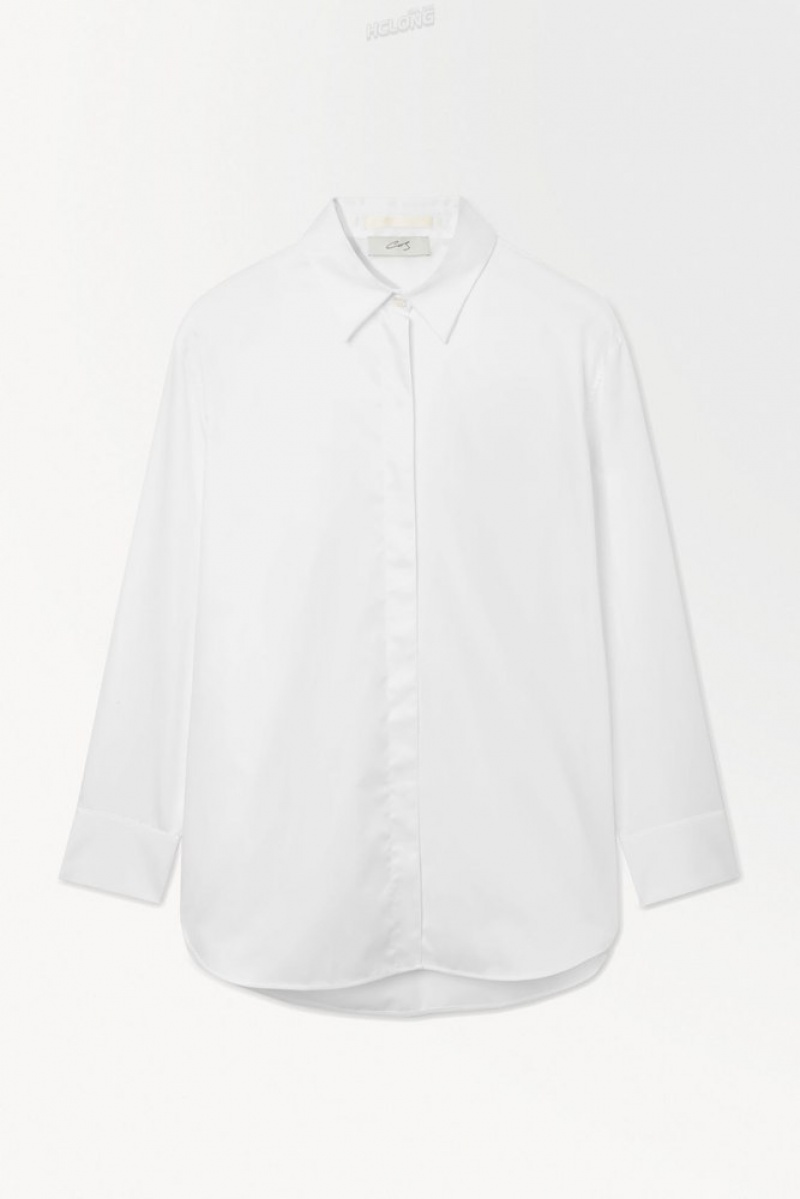 White COS The Oversized Cotton-Sateen Shirt | JN78-Z5CR