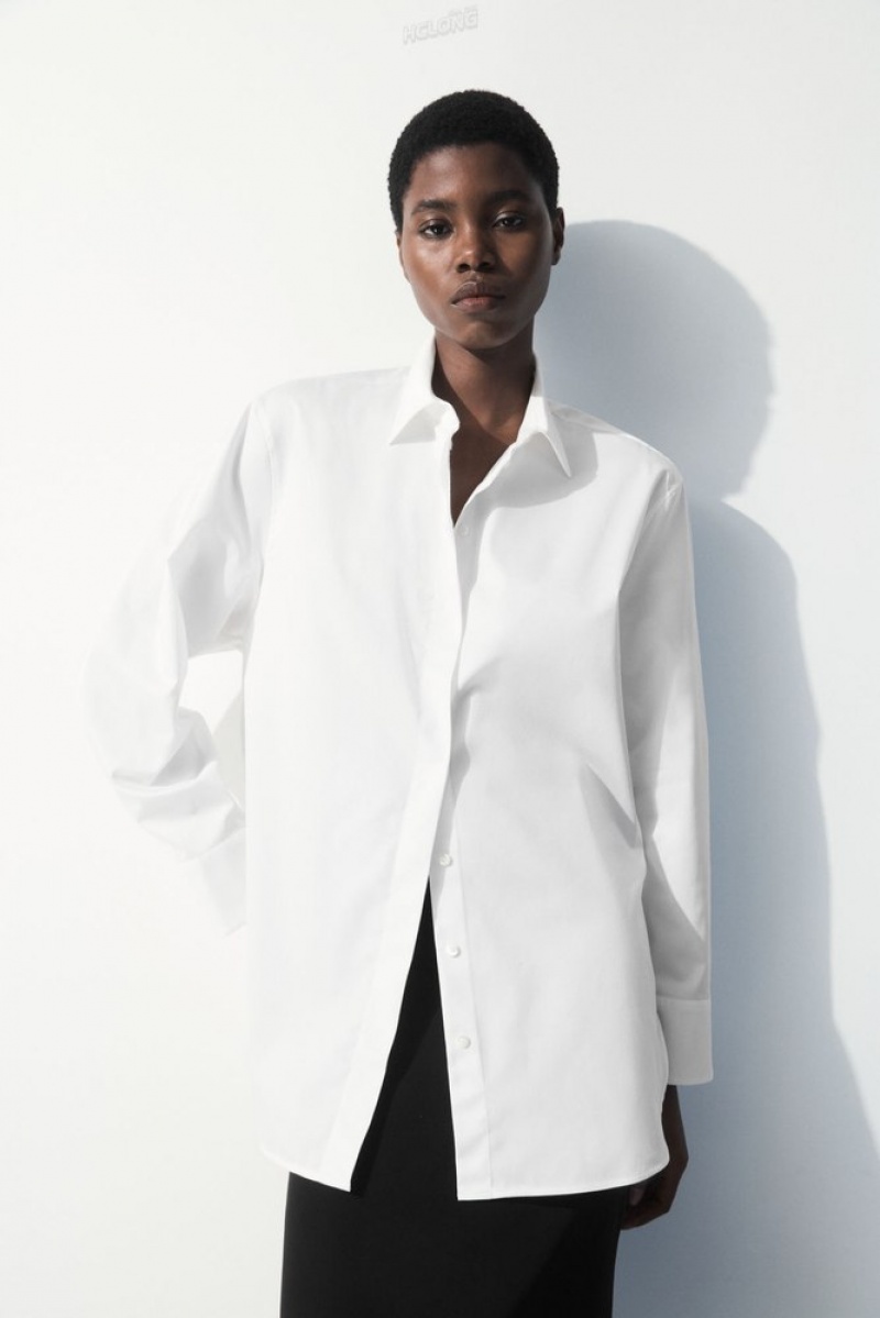 White COS The Oversized Cotton-Sateen Shirt | JN78-Z5CR