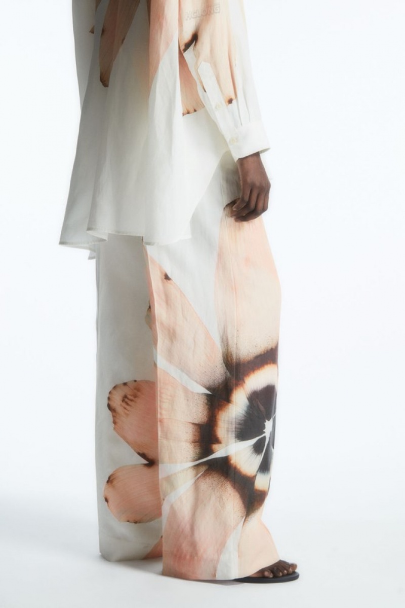 White / Floral COS Floral-Print Wide-Leg Pants | RN08-Q0WM