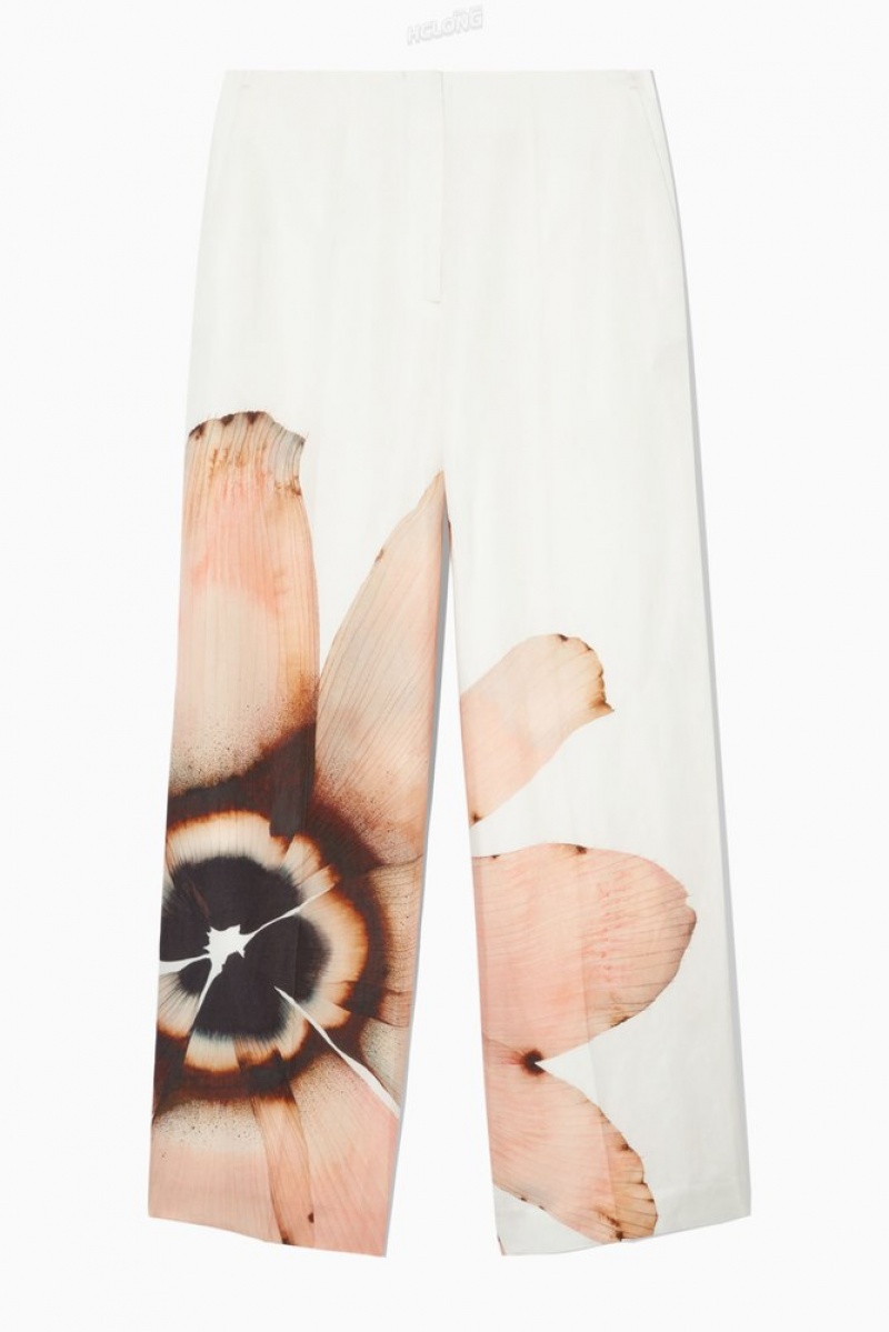 White / Floral COS Floral-Print Wide-Leg Pants | RN08-Q0WM