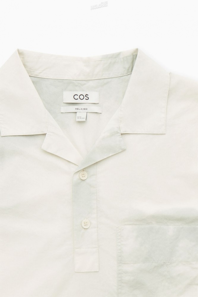 White / Green / Printed COS Printed Half-Placket Short-Sleeved Shirt | MH10-E2LE